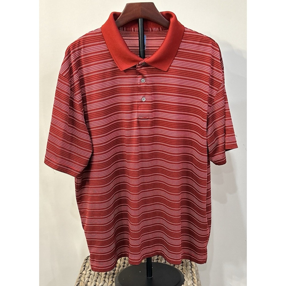 PGA TOUR Men's Polo Shirt Golf Red Striped Short Sleeve XX-Large Stretch Slits